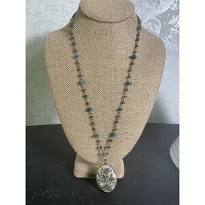 Vintage Floral Pendant Necklace With Beaded Chain